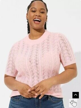 Torrid Plus Size 3x: Knit Pointelle Pullover Short-Sleeve Sweater - Pink